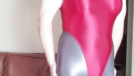 Spandex Crossdresser in Shiny Leohex Leotard and Tights