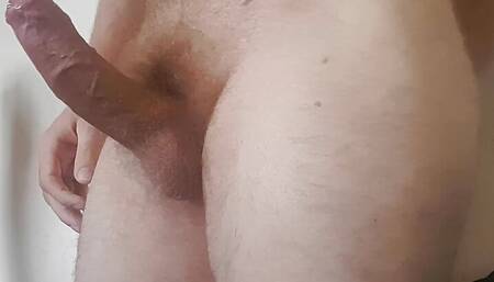 Huge uncut cock leaking lots of precum and shoots big load