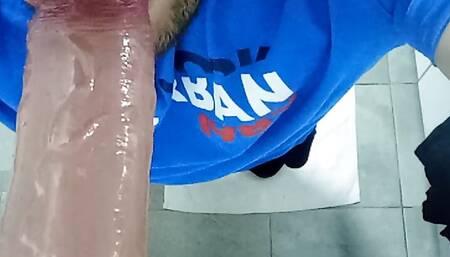 Bathroom blowjob big dildo deep throat