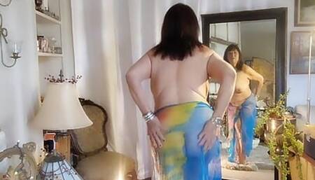 Granny with hairy dancing naked with a scarf