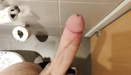 Jerking my big cock in the toilet