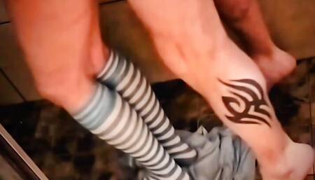Quick shower sock fuck session