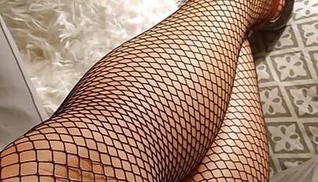 High heels legs fetish fishnet