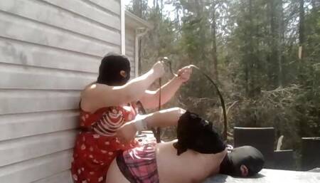 Amateur Mrs. Dresses Him In Her Skirt and Takes Him Outside to Peg His Ass Where the Neighbours Can See! Pls Comment