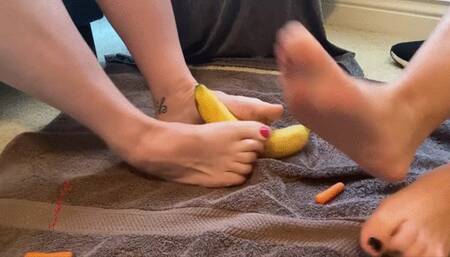 Scarlett Kage and female partner in Foot Food Fight - foot worship, sensual foot play, girl on girl, food, food smashing, crushing, toes MP4SD