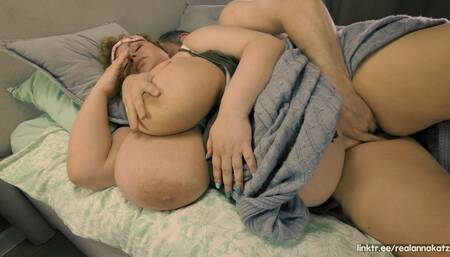 Stepson in bed with busty stepmom. She thinks it's her husband at first. He fondled and fucked her