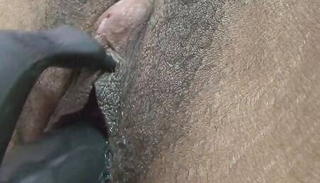 Pretty hot chick gets her hairy pussy hammered and filled