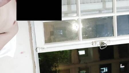 Risky masturbation flashing at open window front neighborhood 2