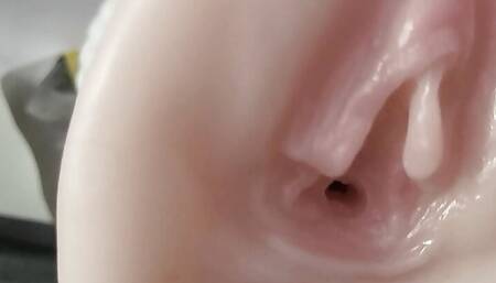 Masturbation with silicone pussy