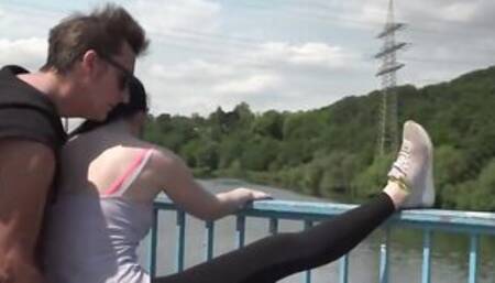 German dark haired Fitness Eighteen pick up and fucked! in gym