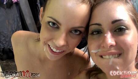 RILEY REID & FOXY Friend DOUBLE FACIAL in her FIRST ORGY – all Group Sex