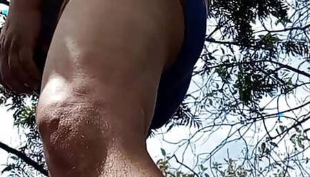 Chubby exhibitionist in the park masturbation small dick and smoke