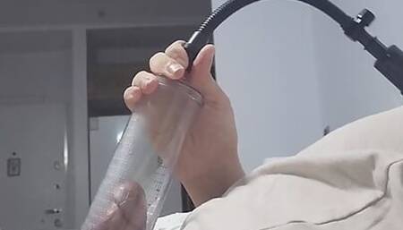 Disabled Man Jerk off and load of cum with air pump and pussy toy