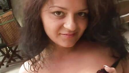 Horny brunette with perfect tits and tight ass loves getting her hot wet pussy fucked outdoors