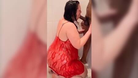 Sucking Big Black Cock in thr shower