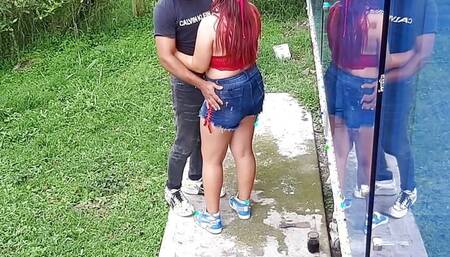 Caught on camera this bitch sucking cock while no one is there Part 1