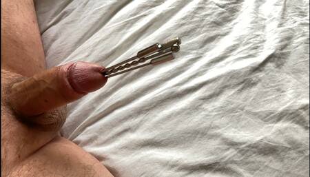 Five sounds in cock. Multiple objects in cock. Extreme urethral sounding + cum.