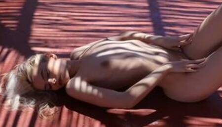 Petite blondie Tabitha Leslie reveals her tiny tits and her pierced nipples