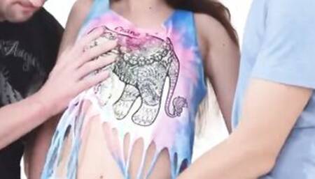 two Guys Double Penetrated Slutty barely legal Year Older Katty West and Gape Her Asshole