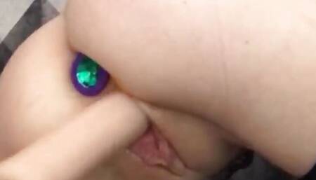 deep fucking for a chick with an anal plug inside