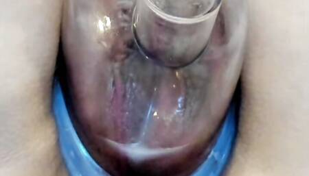 Inflating a wet pussy with a vacuum pump