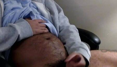solo stroking hairy cock on webcam and eating delicious cum
