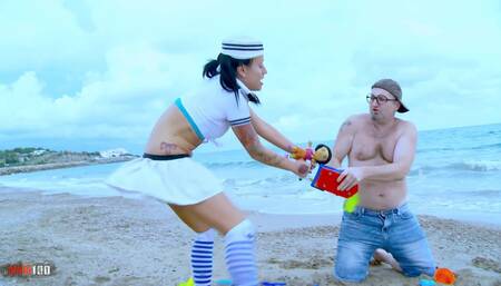 French babe Joyce Exess ass fucked on a public beach