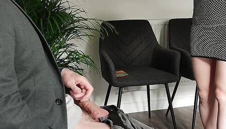 A public dick flash in front of the Arab girl in the waiting room went wrong so a hot MILF receptionist had to intervene