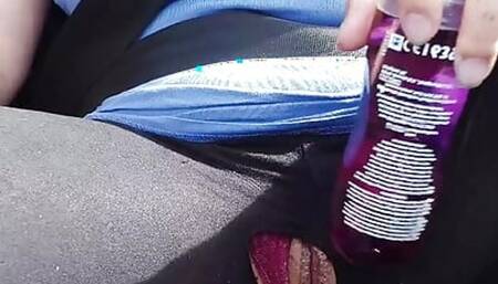 while driving, fucked with the lube tube