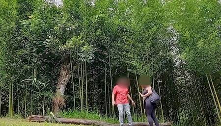 She gives a blowjob to a guy she just met at the park and he cums in her mouth.