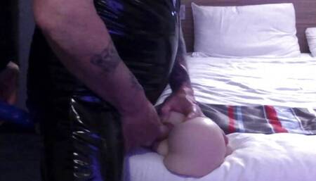 fucking my male toy while being pegged from behind