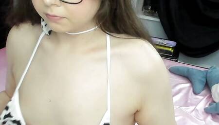 Trans Girl Lactates from her small boobs & toys her hole