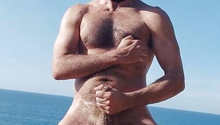 Masked daddy playing at the beach