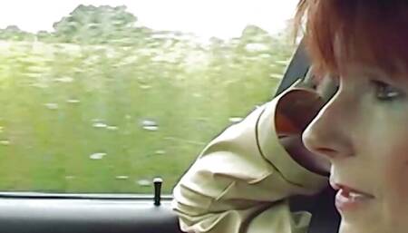 A wild German chick sucking and riding a hard cock in the car