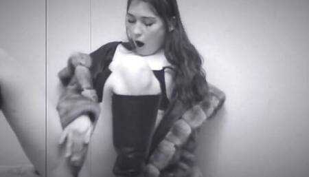 Vintage hairy girl masturbating in boots