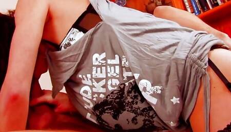 A slim brunette lady from Germany taking two hard cocks