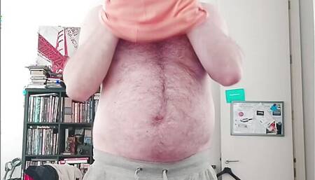 Viewer request - chastity locked bear strips and shows hole
