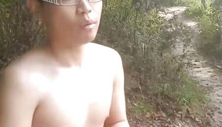 Cute smooth asian twink boy naked showing off his boy pussy in public for you