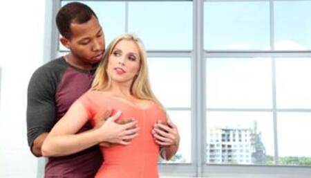 Busty blonde babe Christie Stevens jumps on a huge black dick