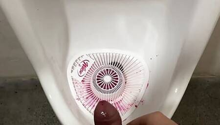 Masturbating with piss and cumshot in urinal