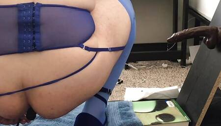 Deep throating bbc dildo before wrecking ass