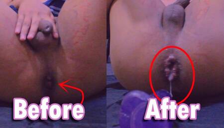 19 year old slut vs huge dildo (her ass was left open and leaking cum)