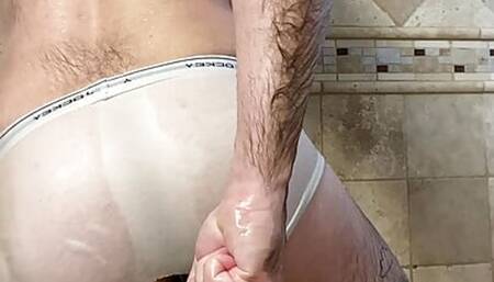 White briefs in shower