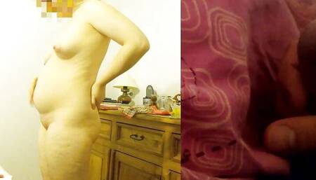 Pregnant wife changes clothes