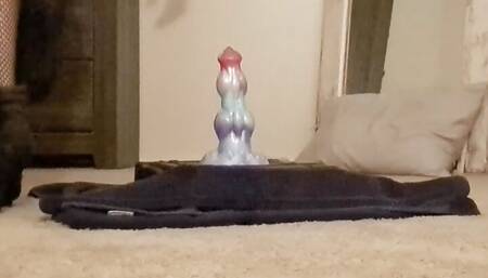 Sky riding huge dildo in lingerie