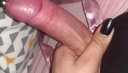 Trans queer edging slow teasing pierced cock and playing with foreskin, lubed cock ready for a willing hole