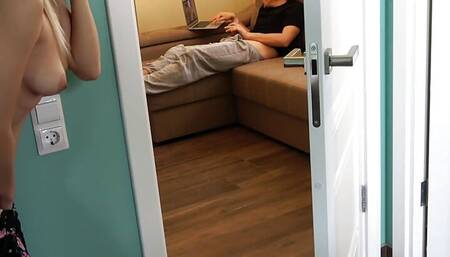 Spied on a friend jerking off and helped him give a blowjob with a facial