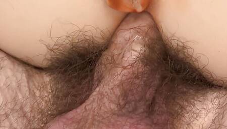 Plastic Ass-Fuck - very hairy uncut guy fucks female TPE ass toy and cums on it (1080p)