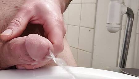 Pissing with erected cock while leaking precum