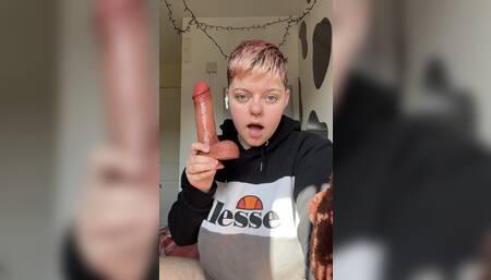 Trans boy Alexander gags on huge dildo